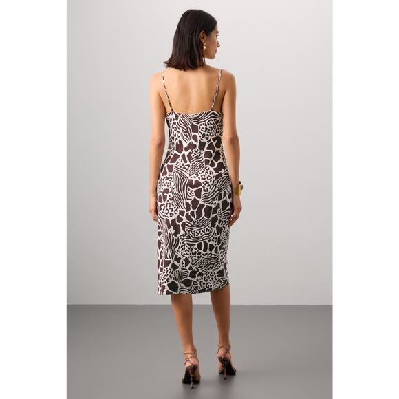 Adam Lippes Animal Print Silk Slip Dress White Brown V-Neck Sleeveless Sz 4 - Picture 3 of 12